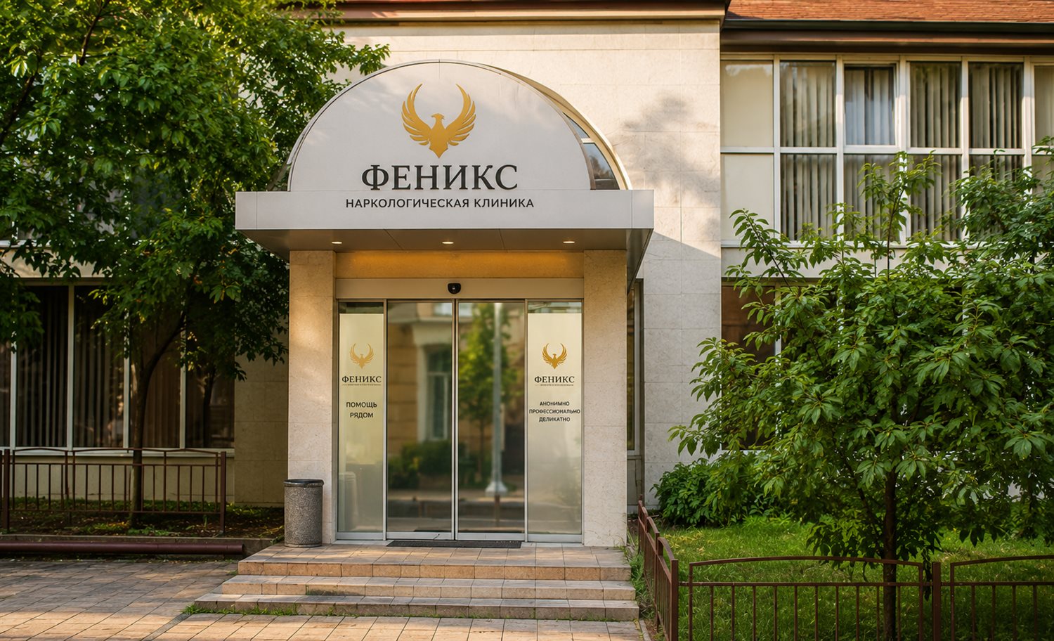 Вход в наркологическую клинику «Феникс» в Верхнем Уфалее